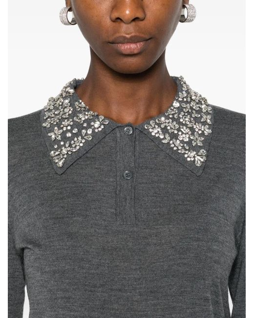 Liviana Conti Gray Embellished-Collar Polo-Neck Sweater