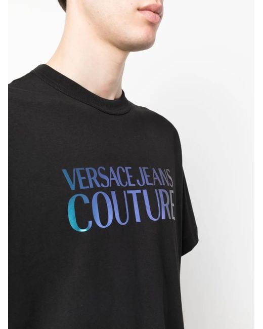 Versace Jeans Couture Black Logo-Print Cotton T-Shirt for men