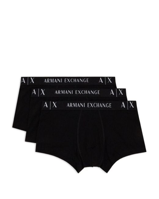 Armani Exchange Black Logo-waistband Boxers (pack Of Three) for men
