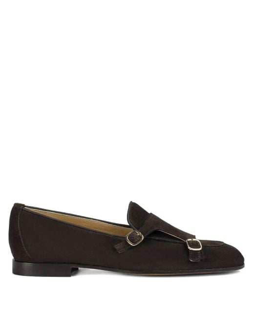 Doucal's Black Suede Double-Buckle Loafers