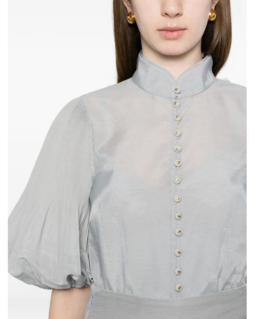 Zimmermann White Button Bishop-Sleeved Blouse