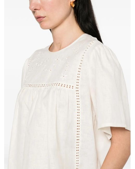 Weekend by Maxmara White Floral-Embroidered Panelled Top