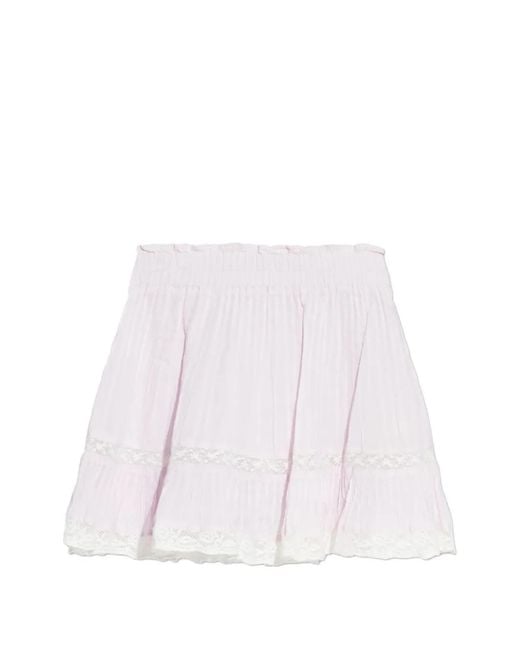 LoveShackFancy White Gloriana Pleated Lace-Detail Mini Skirt