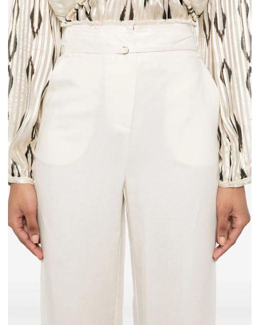 Patrizia Pepe White Wide-Leg High-Waist Pants With Drawstring Closure
