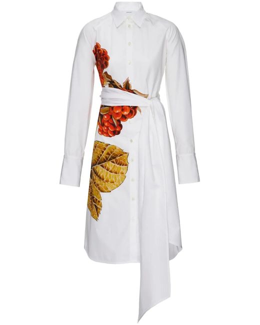 Ferragamo White Botanical Print Shirt Dress