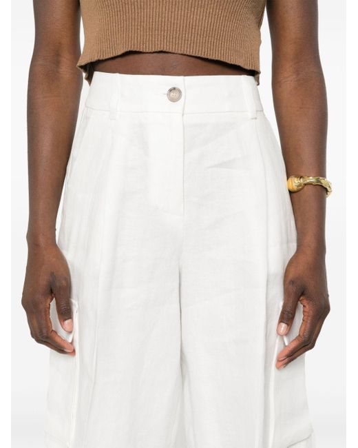 Peserico White Pleat-detail Linen Shorts