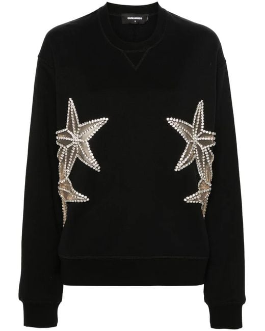 DSquared² Black Crystal-Embellished Cotton Sweatshirt