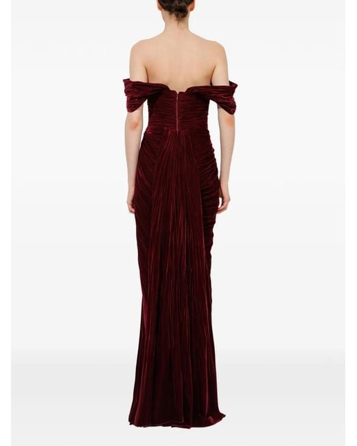 IRIS SERBAN Purple Charlotte Off-Shoulder Slit Maxi Dress