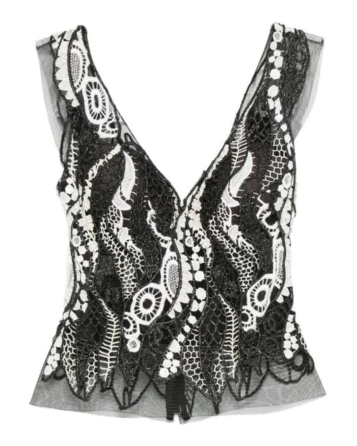 Gemy Maalouf レーストリム Vネックトップ Black
