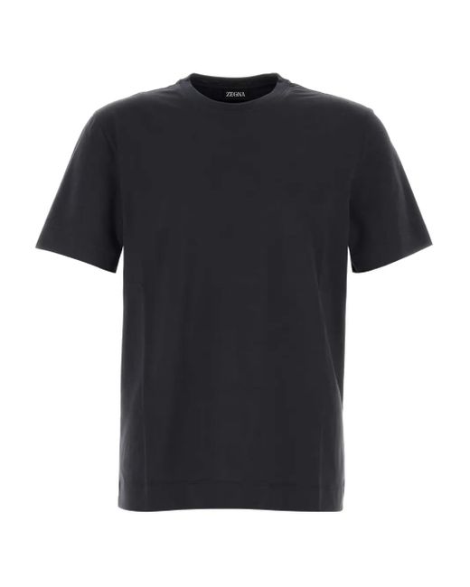 Camiseta con cuello redondo de algodón Zegna de hombre de color Black