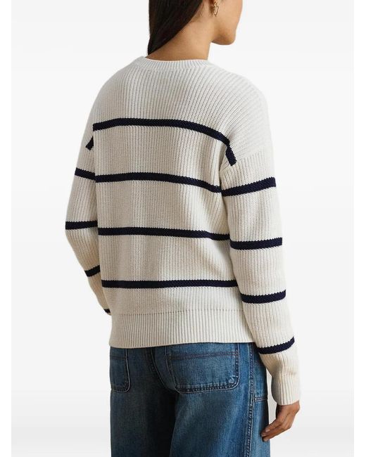 Ralph Lauren White Striped Ribbed-Knit Sweater