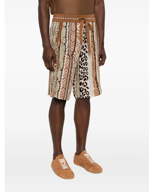 Laneus Brown Patterned Drawstring Shorts for men