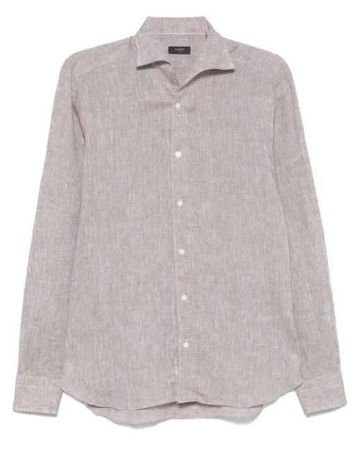 メンズ Barba Napoli リネンシャツ Gray
