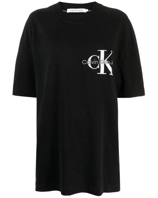 Calvin Klein Black Logo-Embroidered Cotton T-Shirt