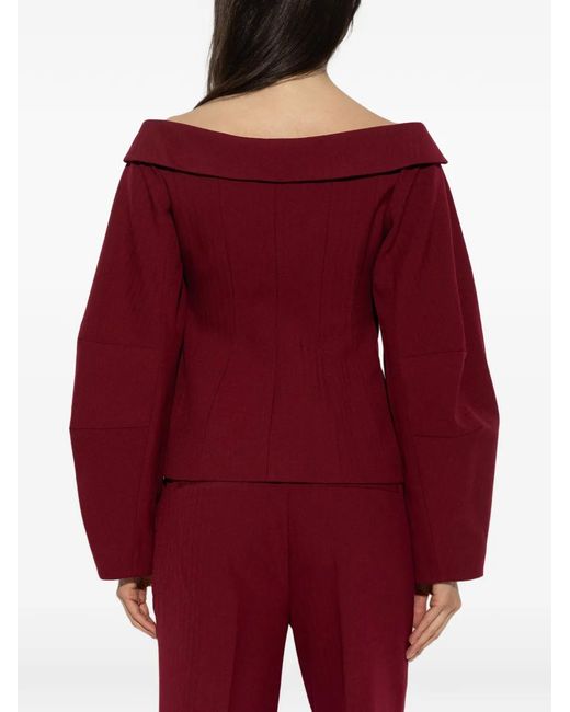Gestuz Red Off-The-Shoulder Zip-Up Jacket