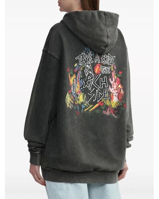 Alessandra Rich Black Graphic-Print Cotton Hoodie