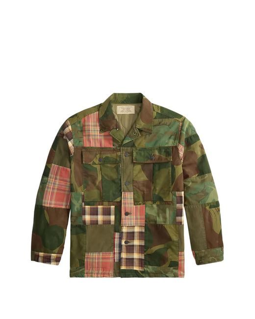 RRL Green Patchwork Cotton Shirt Jacket for men