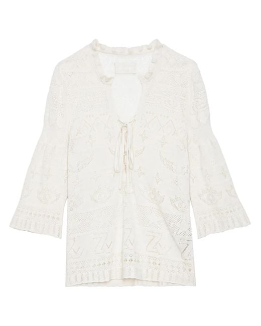 Zadig & Voltaire White Taho Openwork-Knit Top