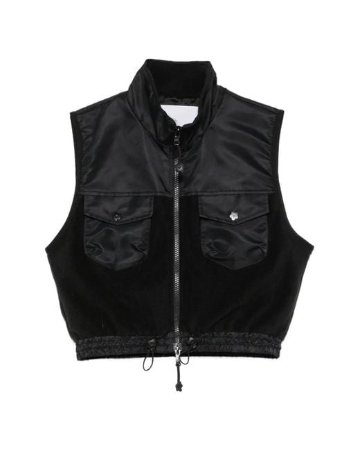 CECILIE BAHNSEN Black Windflower-Embroidered Fleece Vest