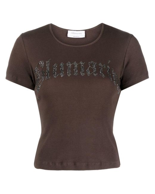 Blumarine Brown Logo-embellished Ribbed-knit T-shirt