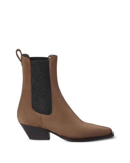 Brunello Cucinelli Brown Suede Chelsea Boots With Precious Loop Detail