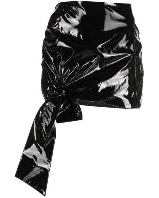Blumarine Black Bow-detail High-shine Miniskirt