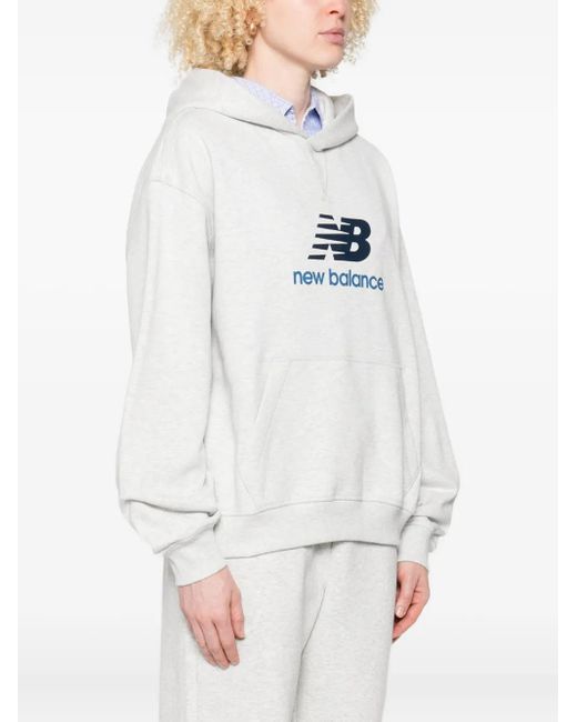 New Balance White Logo-Printed Hoodie