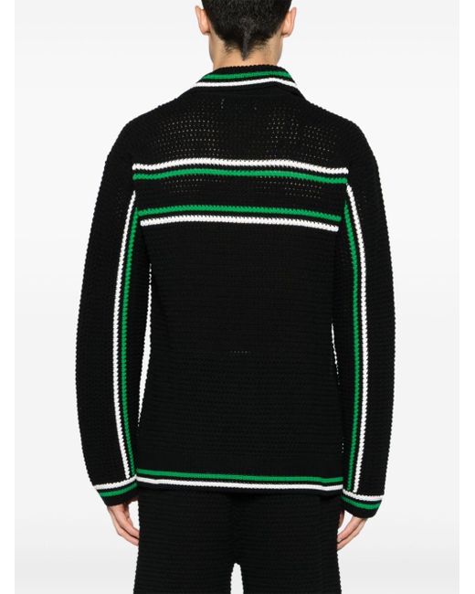 Casablancabrand Black Striped Crochet-effect Cardigan for men