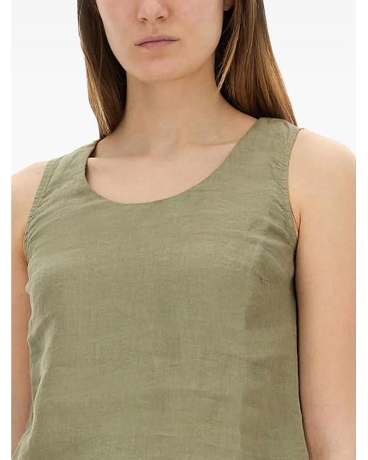 120% Lino Green Round-Neck Linen Top