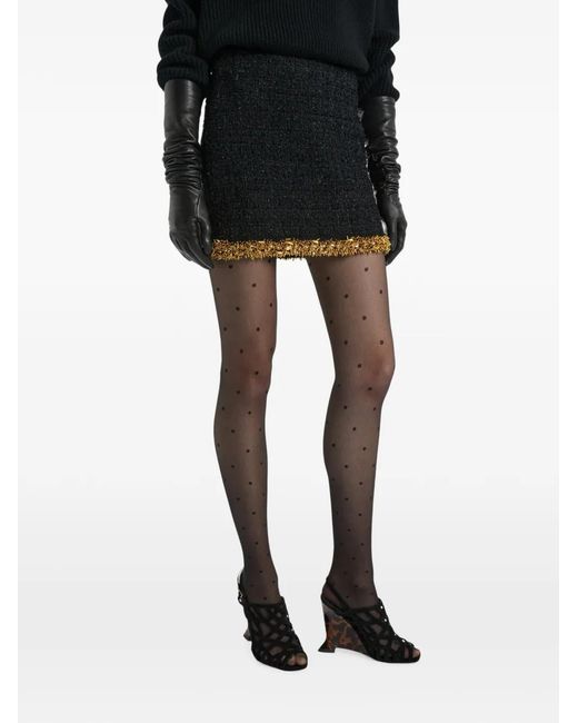 Balmain Black Short Tweed Skirt With Embroidered Trim