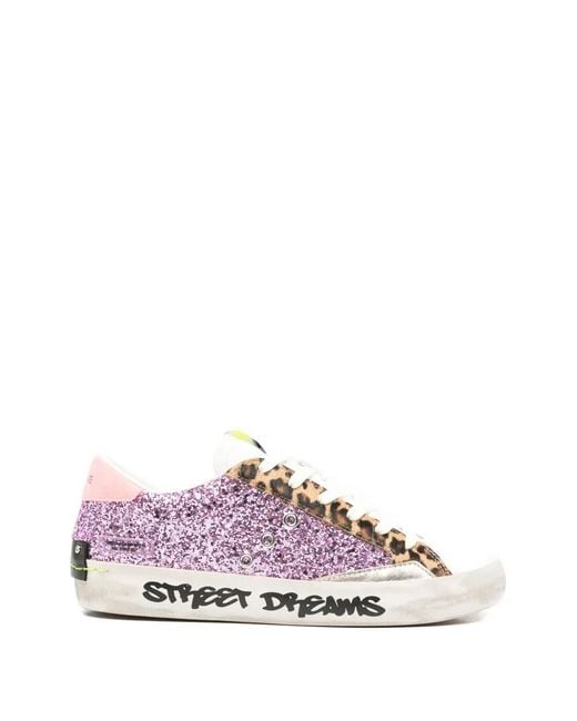 Crime London Pink Distressed Glitter Leopard Sneakers