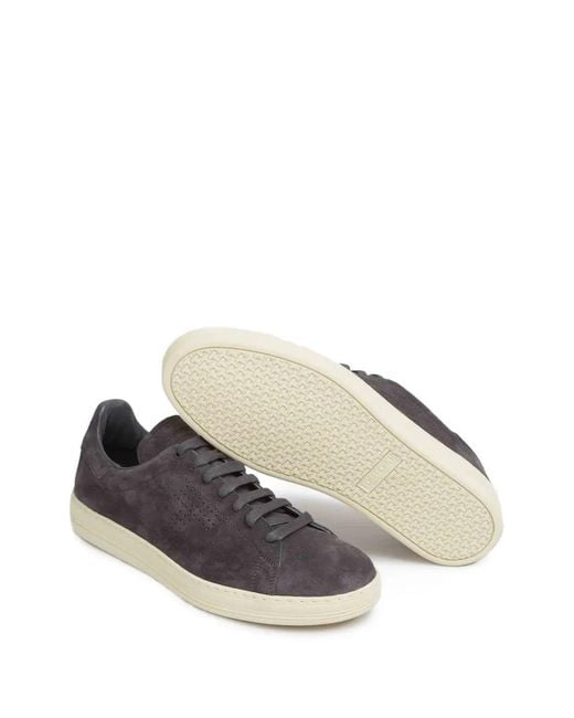 Tom Ford Black Baskets En Daim À Logo Perforé for men