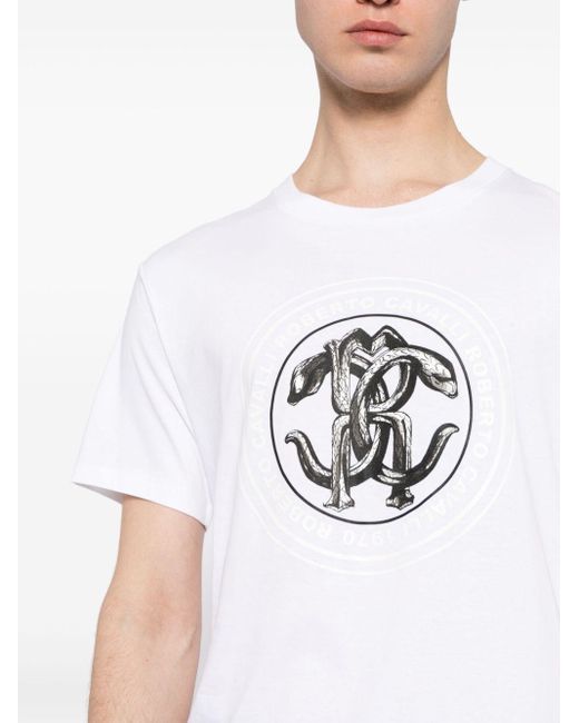 T-shirt en coton à imprimé graphique Roberto Cavalli pour homme en coloris White