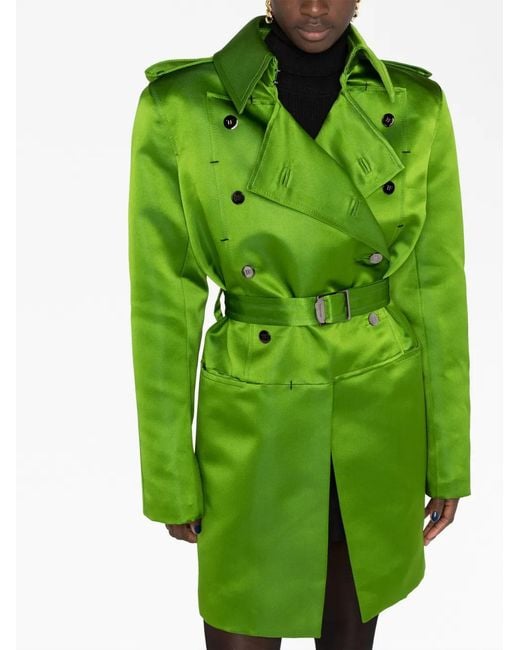 Tom Ford Green Belted Double-Breasted Silk Coat