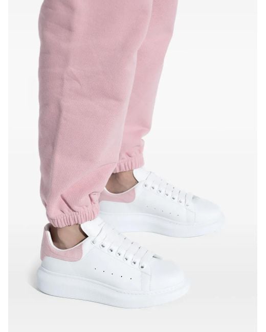 McQueen White Oversized Leather Crocodile-Effect Heel Sneakers