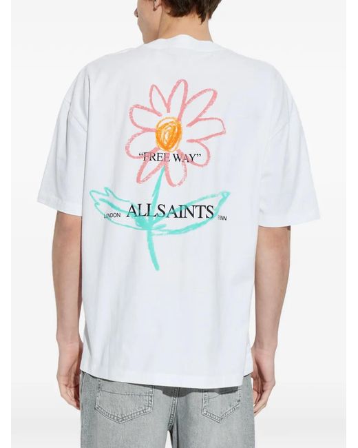 AllSaints White Crayo Floral-Print T-Shirt for men