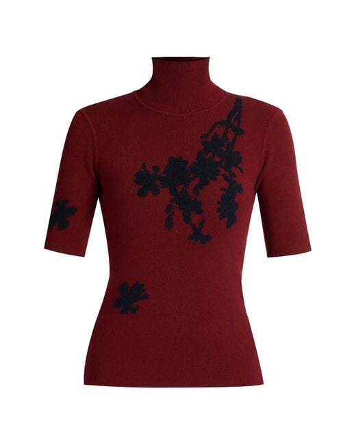Erdem Red Jacquard Short-Sleeve Top