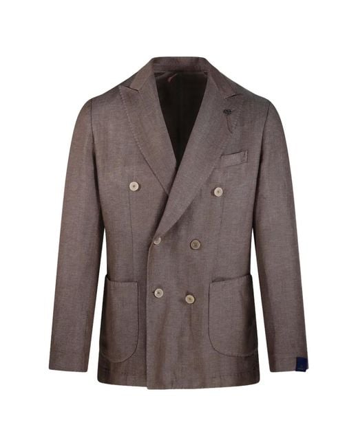 Santaniello Brown Double-Breasted Peak-Lapels Blazer for men