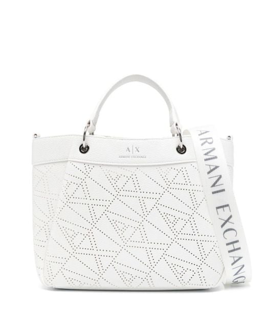 Armani Exchange White Small Perforated-embellished Tote Bag