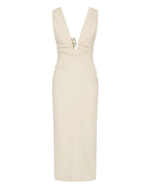 Rachel Gilbert White Martina Embellished Midi Cocktail Dress