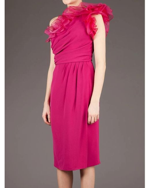 Giambattista Valli Pink One Shoulder Ruffle Dress