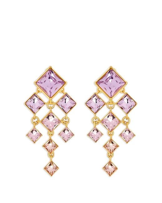 Oscar de la Renta Pink Square-Cut Rhinestone Chandelier Clip-On Earrings