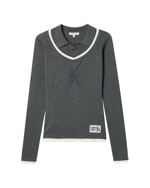 Markgong Gray Long-Sleeved T-Shirt And Polo-Collar Tank Top Set