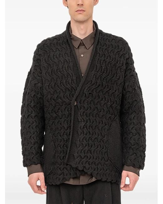 DEVOA Black Textured Cardigan for men
