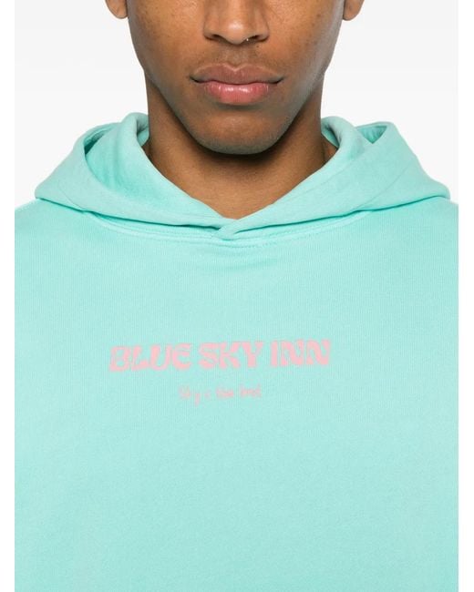 BLUE SKY INN Blue Graphic-Print Cotton Hoodie for men