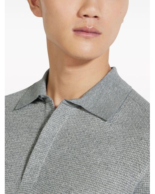 Zegna Gray Mélange Waffle-knit Polo Shirt for men