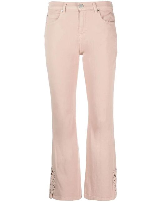 Pinko Pink Lacing-Detail Logo-Patch Bootcut Jeans