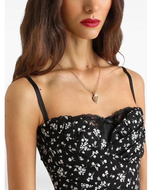 Dolce & Gabbana White Floral-Print Charmeuse Dress