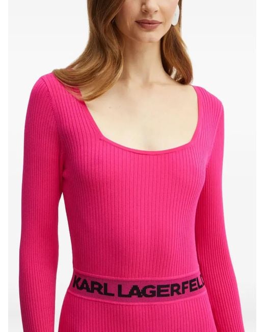 Karl Lagerfeld Midi-Jurk Met Vierkante Hals En Logo in het Pink