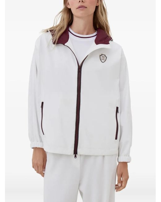 Brunello Cucinelli White Logo-Patch Hooded Jacket